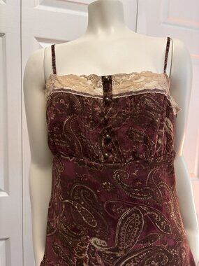 a.n.a Paisley Lace Sheer Trim Cami Top Medium Lined Empire Waist Boho Tank